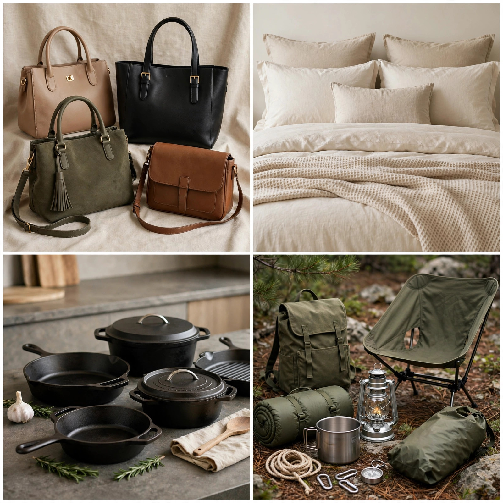 Handbags, bedding, cookware and outdoor equipment